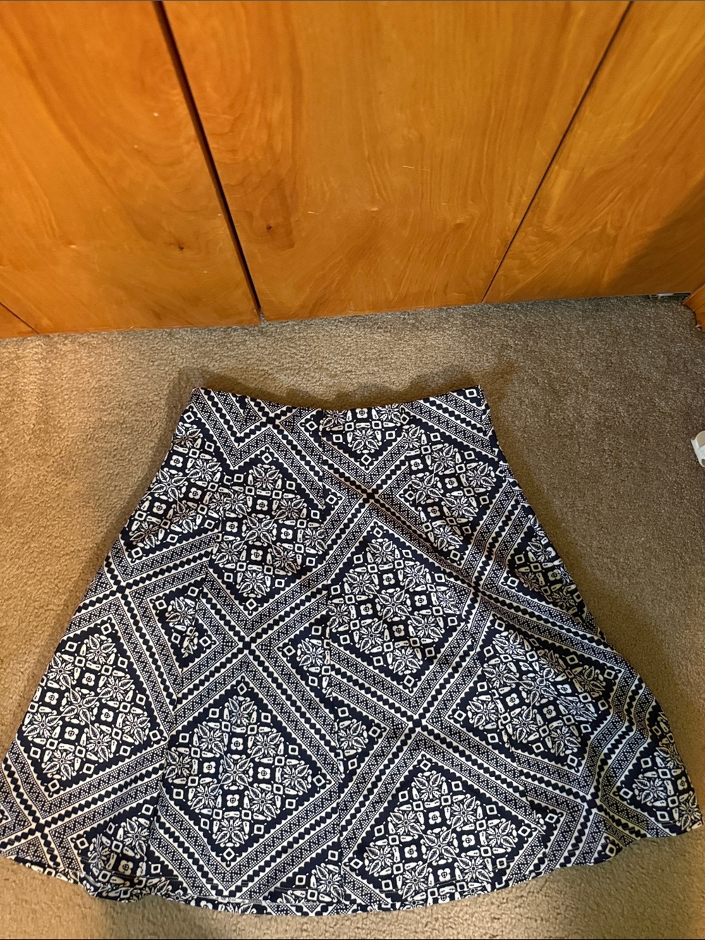 Faith and Joy Navy and White A-Line Patterned Skirt